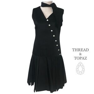 Vintage 60s Leslie Fay Black Dress With Rhinestone Buttons